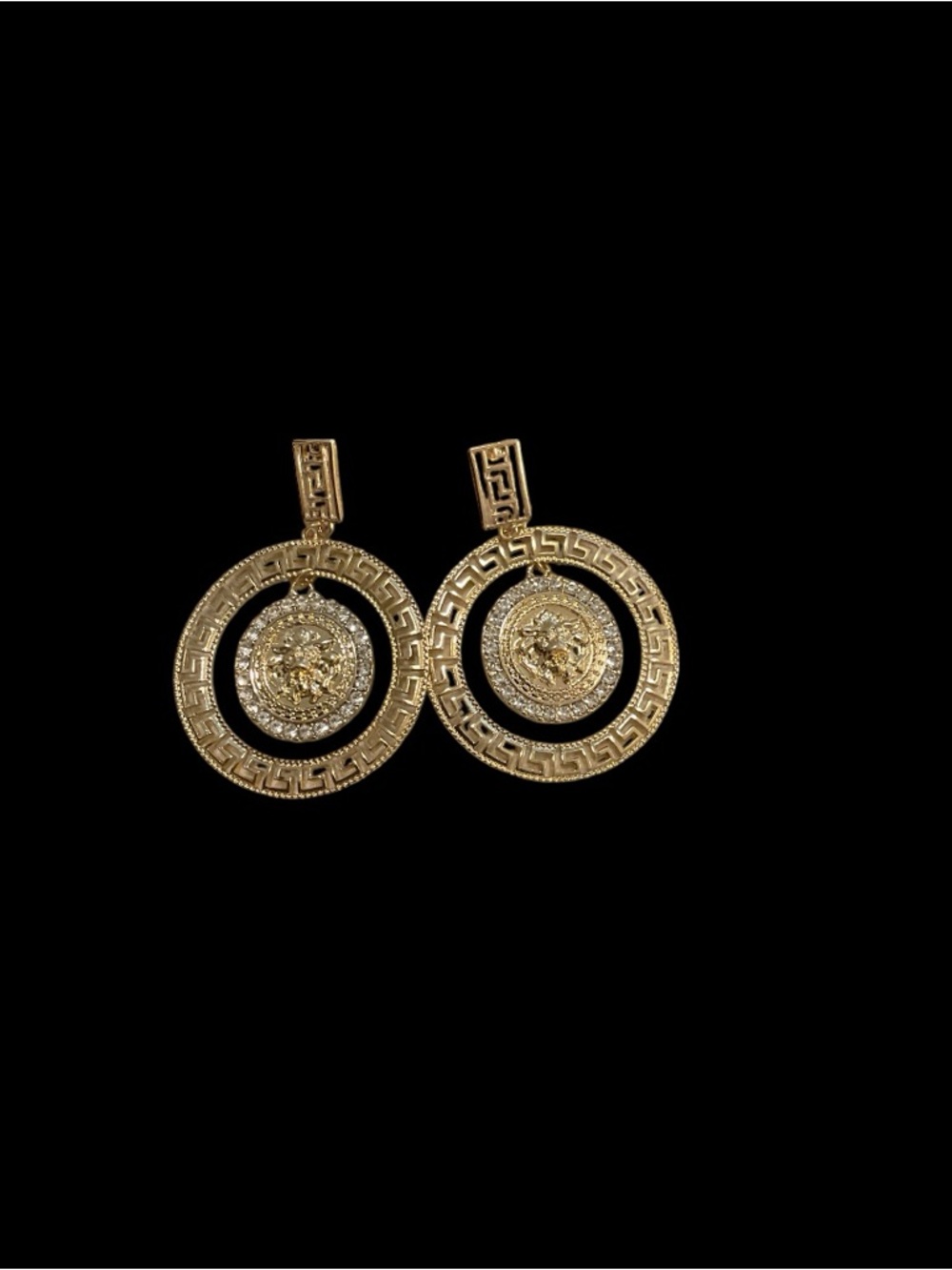 Gold-Tone Lion Head Medallion Circle Drop Earrings - Picture 2 of 3